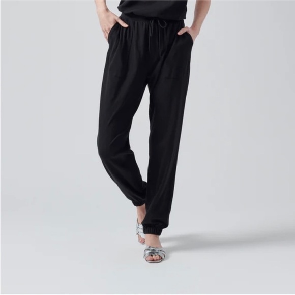 ATM High Torsion Black Drawstring Tank Muscle Sleeveless Casual Long Jumpsuit - Picture 3 of 11